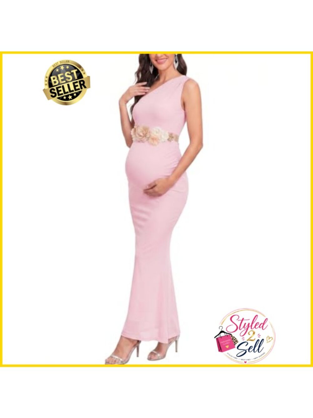 Maternity One Shoulder Mermaid Maxi Dress Mesh Ruched Bodycon Baby Shower